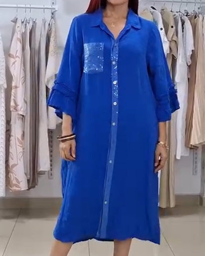 Hemdkleid Glockenärmel Pailletten Patchwork