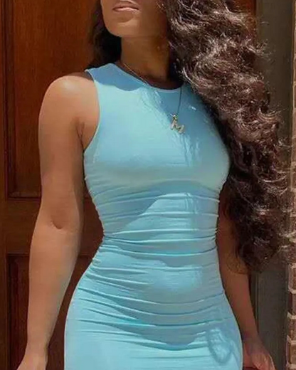 Kleid Einfarbig Ärmellos Mode Bodycon