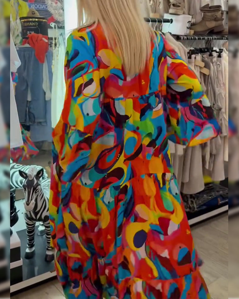 Kleid Abstrakt Graffiti Lang