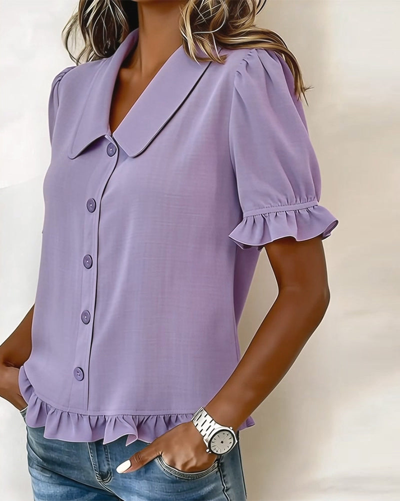 Bluse Unifarben Elegant Peter-Pan-Kragen