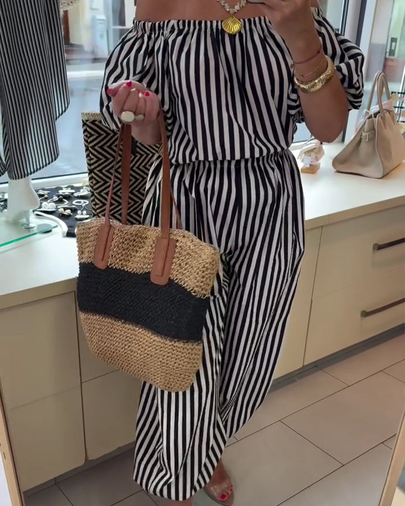 Jumpsuit Lässig Schulterfrei Gestreift