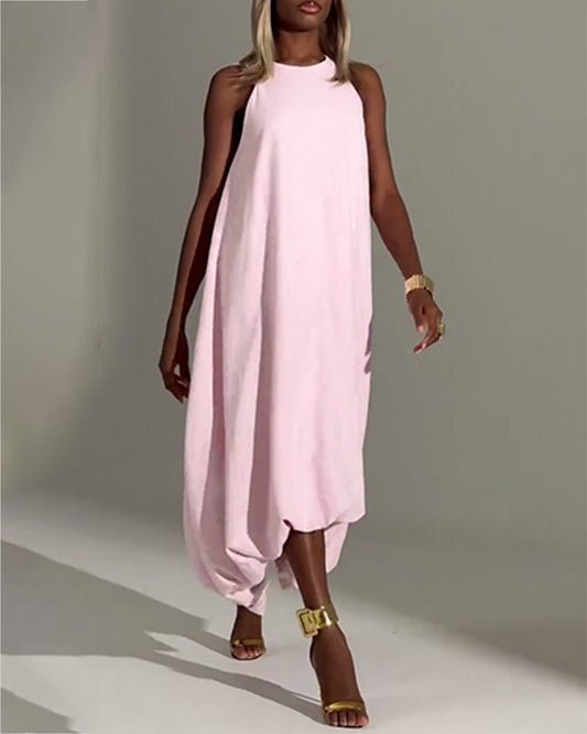 Kleid Halstuch-Ausschnitt Ärmellos Tulpe