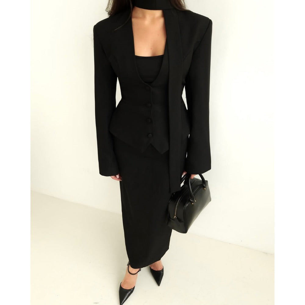 Long Sleeve Blazer Jacket with Scarf for Women - Rosella