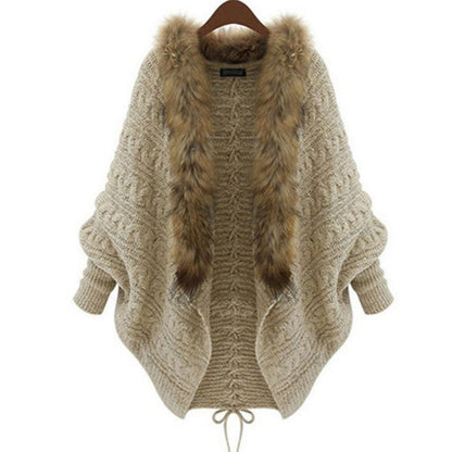 Knit Cardigan with Faux Fur Collar for Women - Silvia