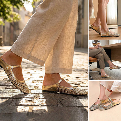 Schuhe Eckige Zehe Gewebt Durchbrochen