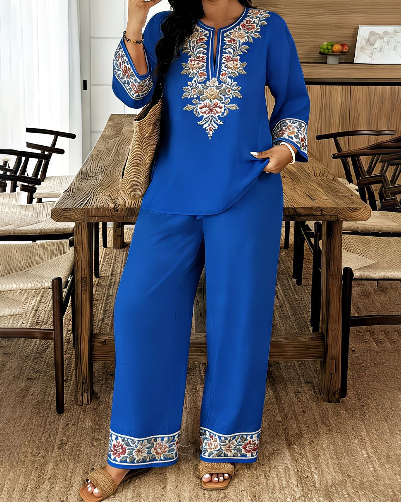 Set Blume Langarm Ethnischer Stil