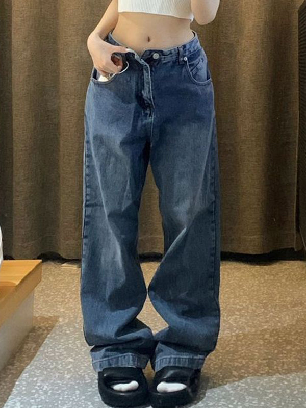 Blaue Vintage Boyfriend Jeans mit Geradem Schnitt