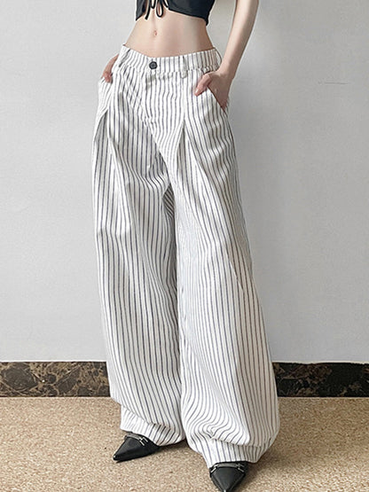 White Vintage Baggy Stripe Cargo Pants