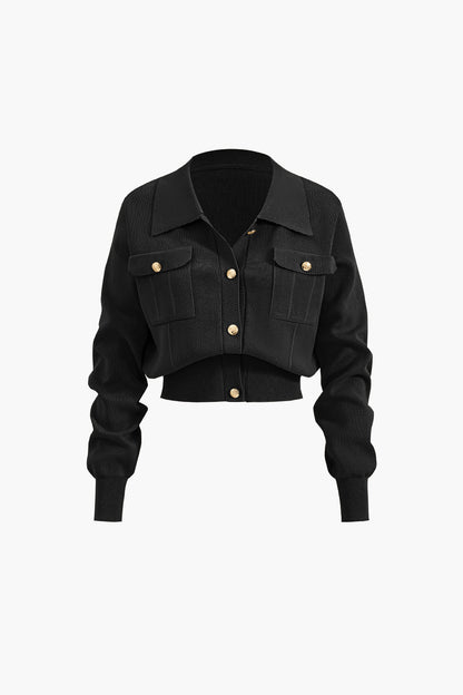 Einfarbiges Vintage Crop Top mit Knopfleiste und Maxirock Set