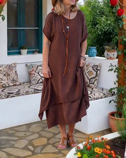 kleid rundhals locker leger