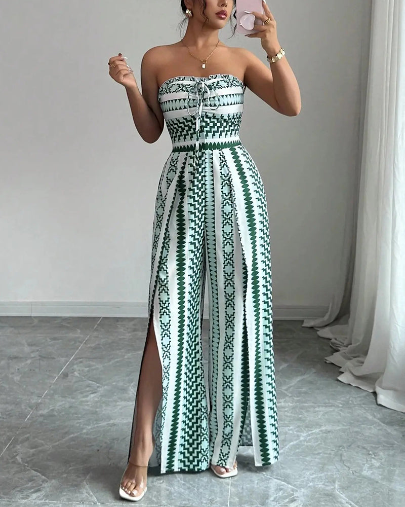 Jumpsuit Geometrisch Bandeau Schlitz Breites Bein