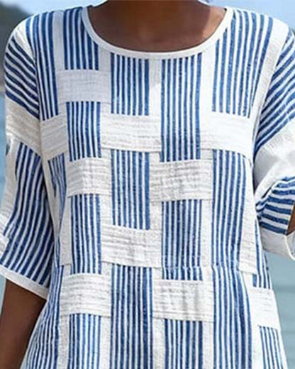 WF117572Kjole Geometrisk Stripe Kortsermet Avslappnet