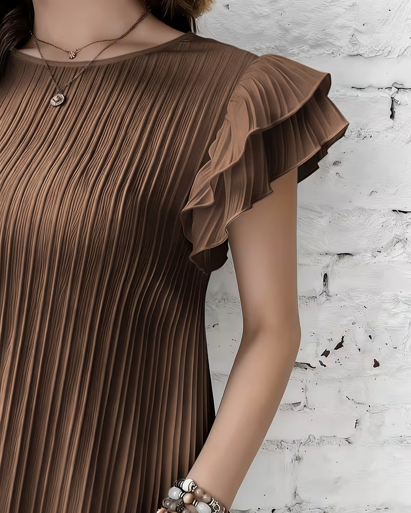Kleid Plissiert Fliegender Ärmel