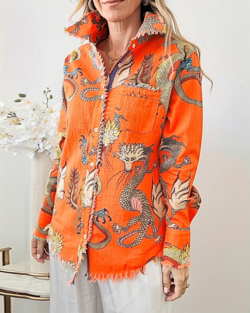 Hemd Langarm fransig Animalprint
