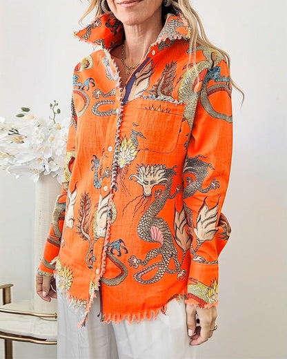 Hemd Langarm fransig Animalprint
