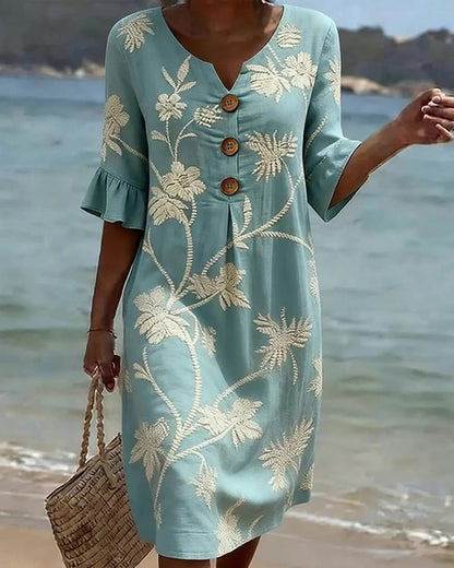 Kleid Petite V-Ausschnitt Rüsche 3/4-Arm