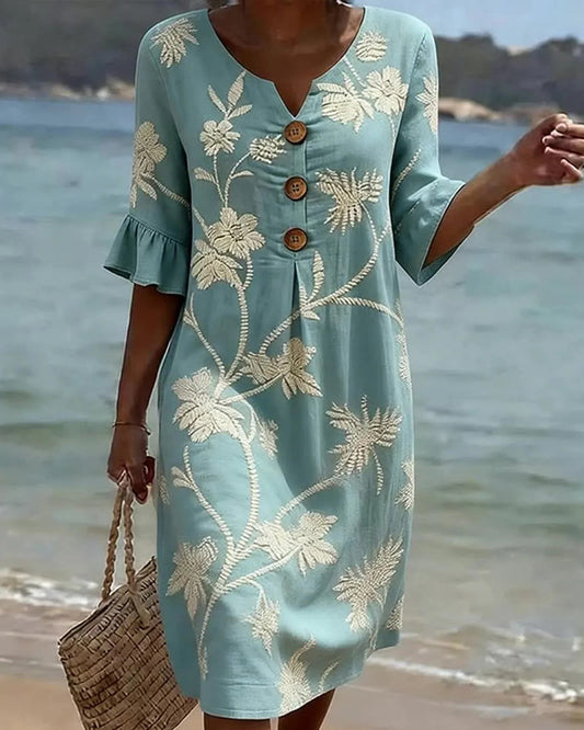Kleid Petite V-Ausschnitt Rüsche 3/4-Arm
