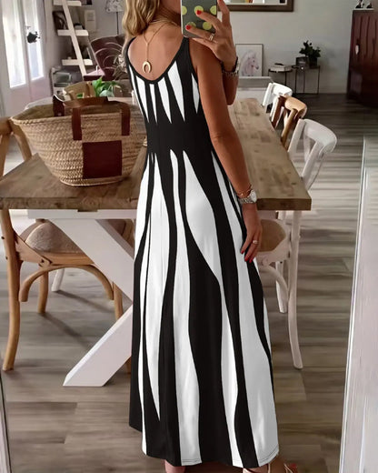 Kleid Gestreift Patchwork Träger V-Ausschnitt