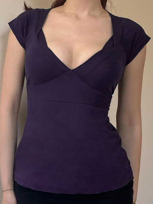 Einfarbiges Y2k Träger Bow Kurzarm Shirt