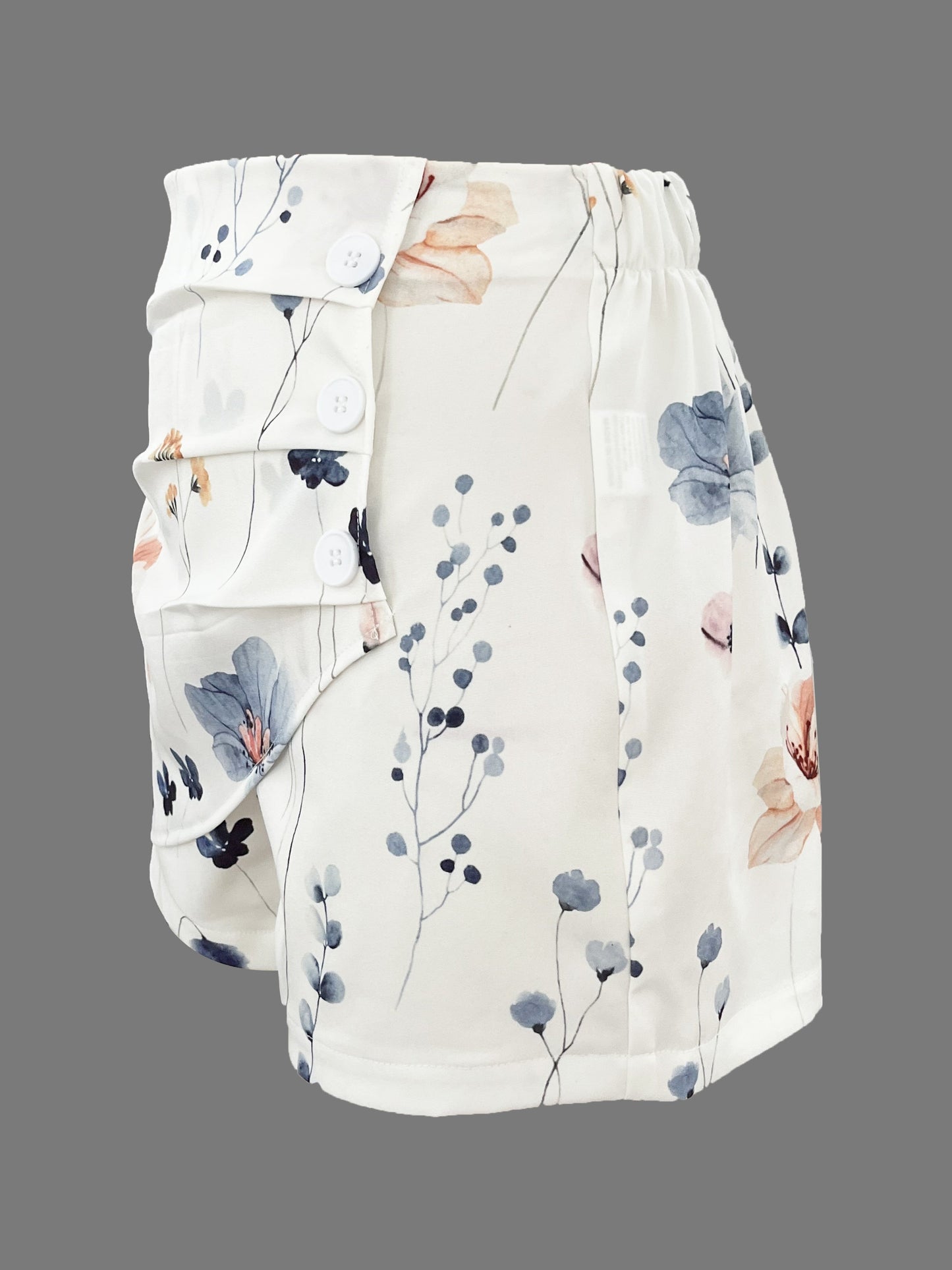 White floral high waisted button up shorts - Isabella