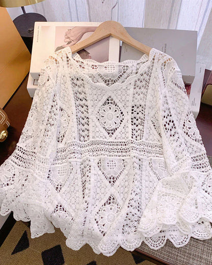 Top Damen Vintage Gehäkelt Hohl Aus Abdeckung