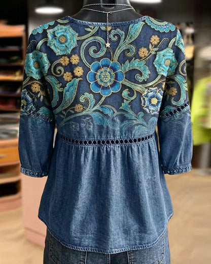 Bluse Hohl Aus Druck Vintage
