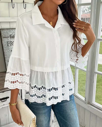 Hemd ausgestanzt Reverskragen weitärmlig