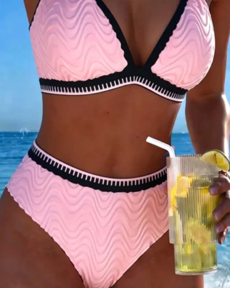 Bikini Farbblock Doppelträger Strukturiert