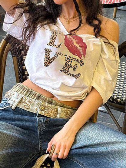 Weißes Y2k Monogramm Oversized Shirt in Kurzarm