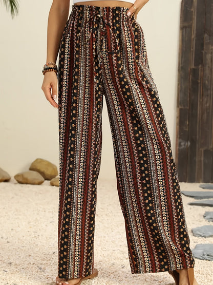 Coffee High Waist Floral Wide Leg Palazzo Pants - Hanna