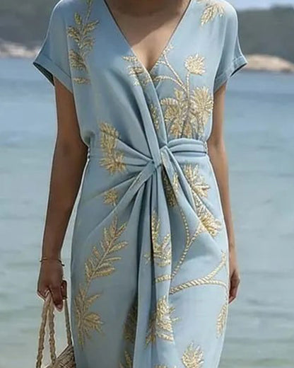 Kleid V-Ausschnitt Twist Taille Binden