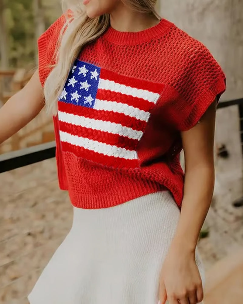 Pullover Flaggenmuster Rundhals