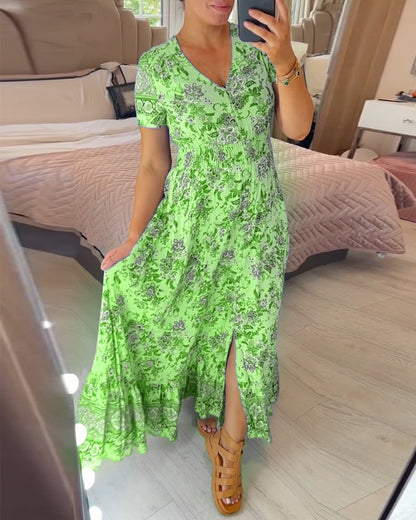 🌷🌷Kleid mit Blumendruck und V-Ausschnitt