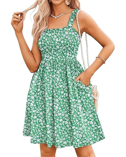 Kleid mit hoher Taille A-Linie und eckigem Ausschnitt