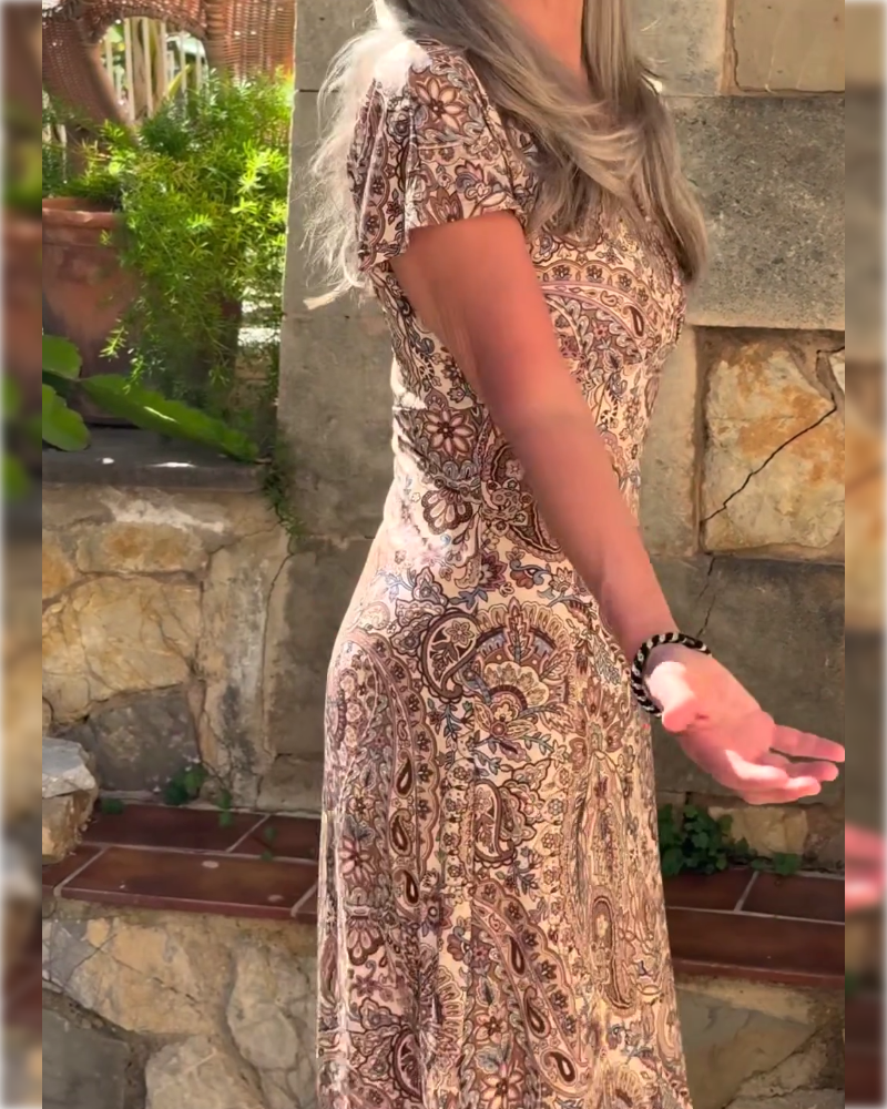 Kleid Mode Druck V-Ausschnitt