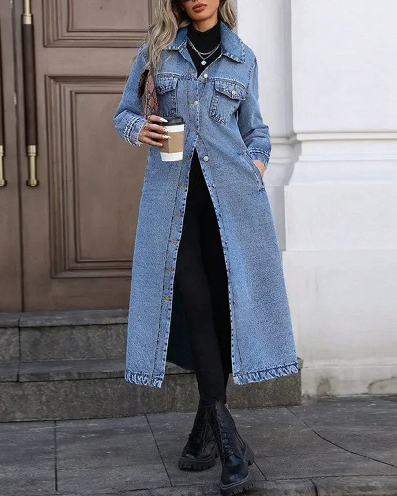 Mantel Revers Tasche Knopf Denim