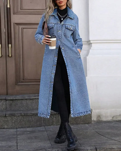 Mantel Revers Tasche Knopf Denim