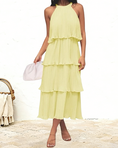 Elegantes Halstuch-Maxi-Kleid Blumig Gestuftet