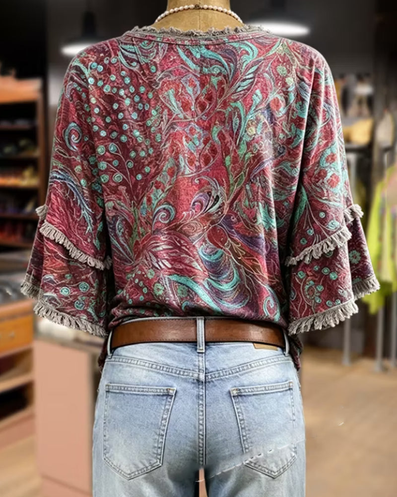 Bluse Mode V-Ausschnitt Druck
