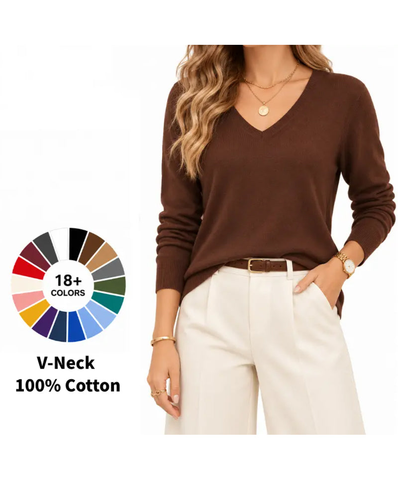 Pullover V-Ausschnitt Uni Langarm