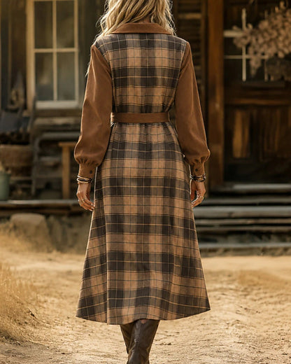 Kleid Patchwork Karo Gürtel Hemd