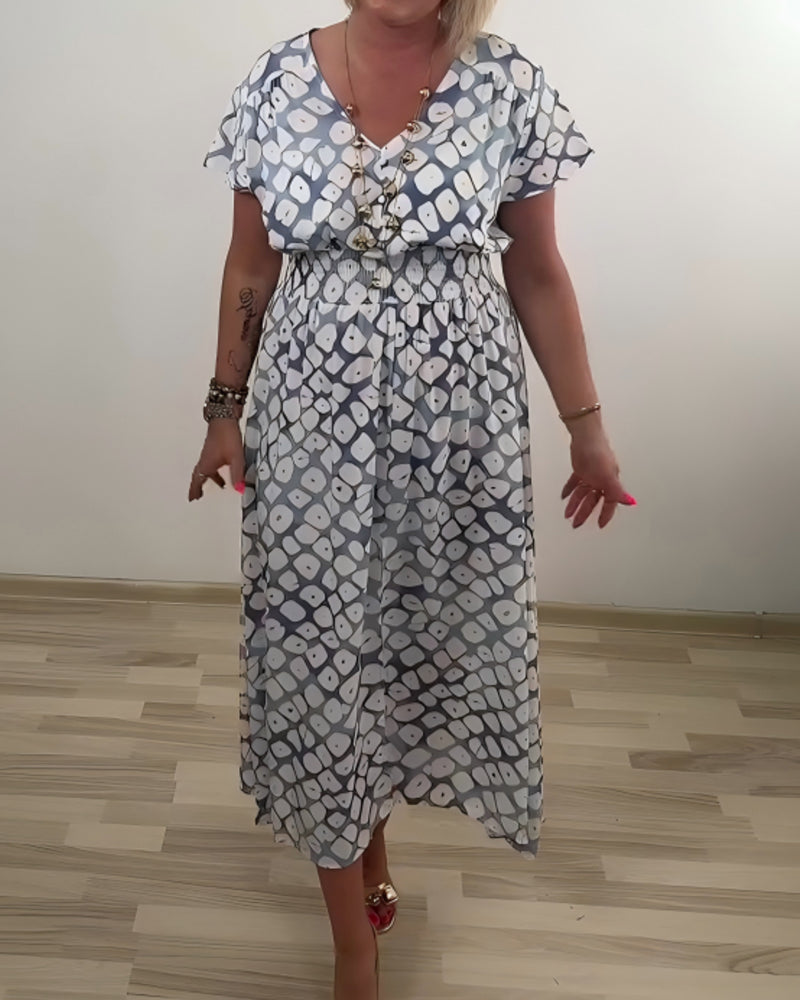 Kleid Elegante Raffinierte Geometrischer Druck Schlitz