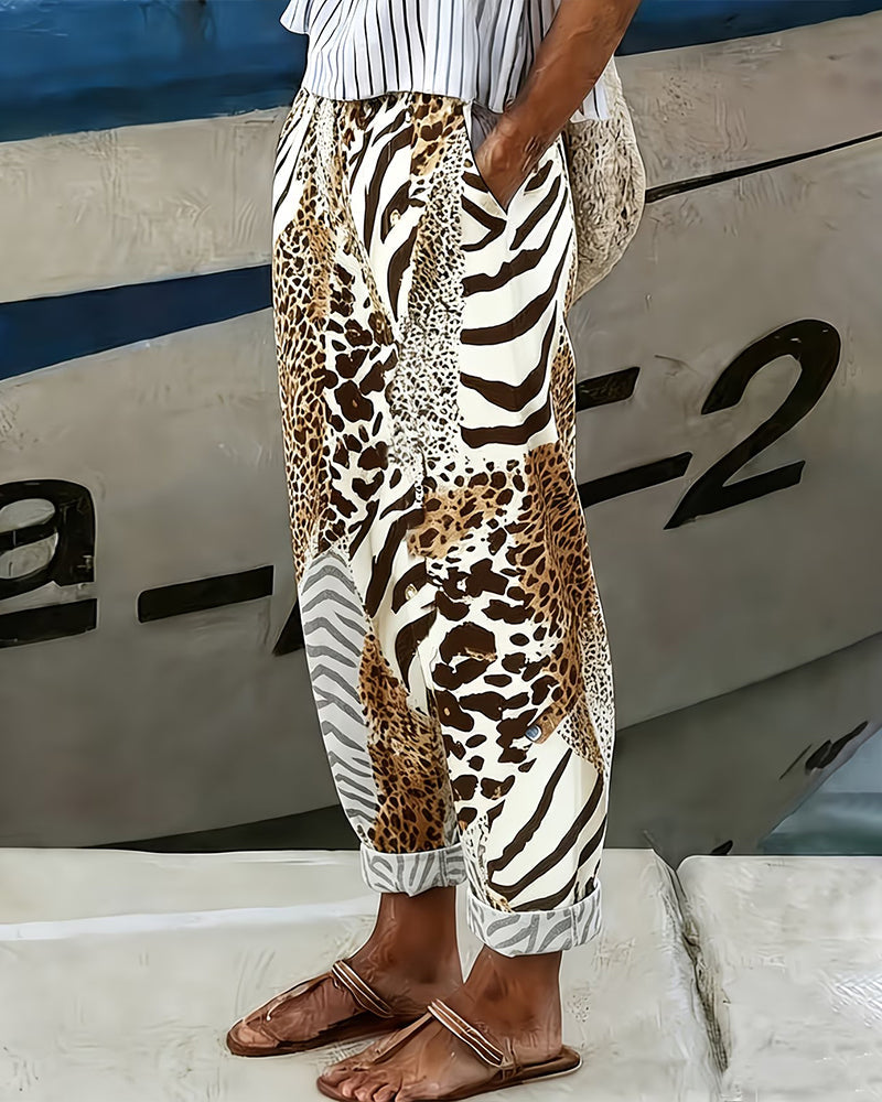 Hose Leopard Und Zebra Patchwork Freizeit Lang