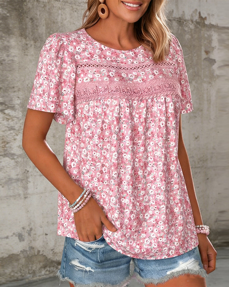 Top Rundhals floral Kurzarm