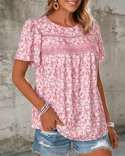 Top Rundhals floral Kurzarm