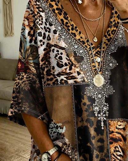 Bluse Leopard V-Ausschnitt Lässig