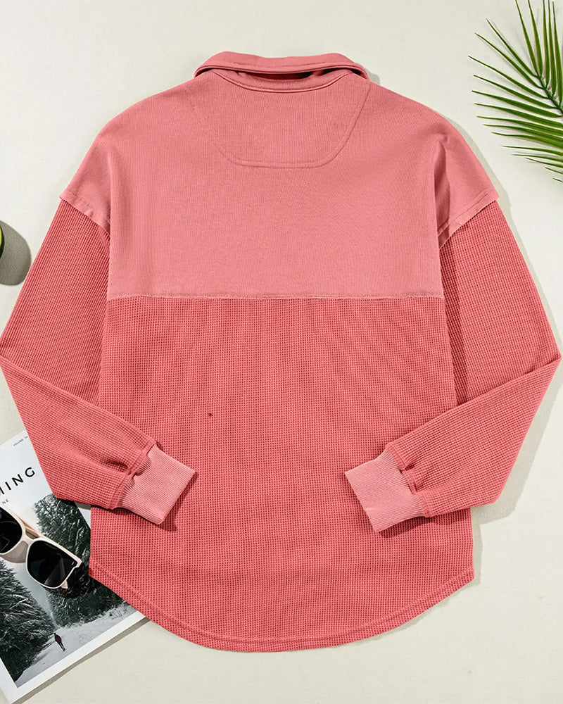 Sweatshirt Halber Reißverschluss Waffel Patchwork