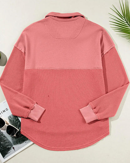 Sweatshirt Halber Reißverschluss Waffel Patchwork