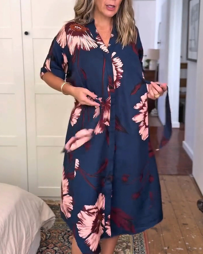 Kleid Blumendruck Hemd