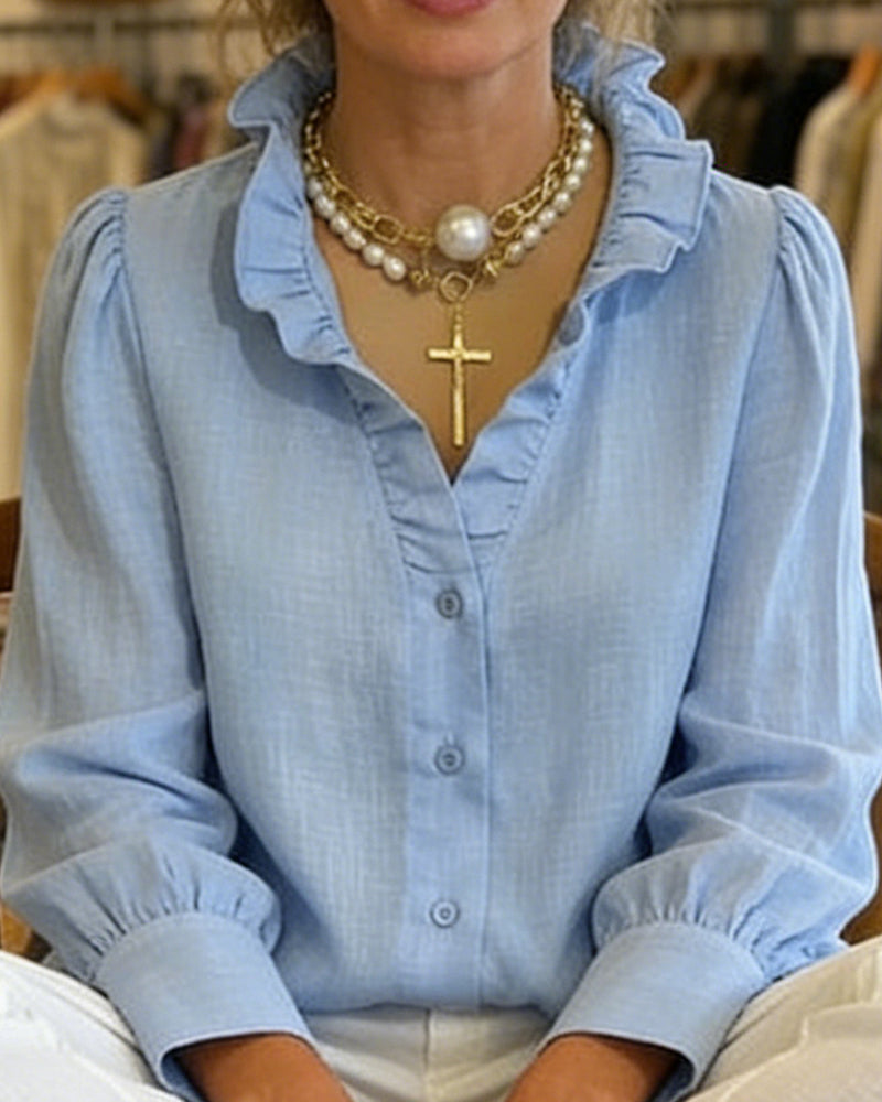 Bluse Elegant Spitze Rüsche Leinen